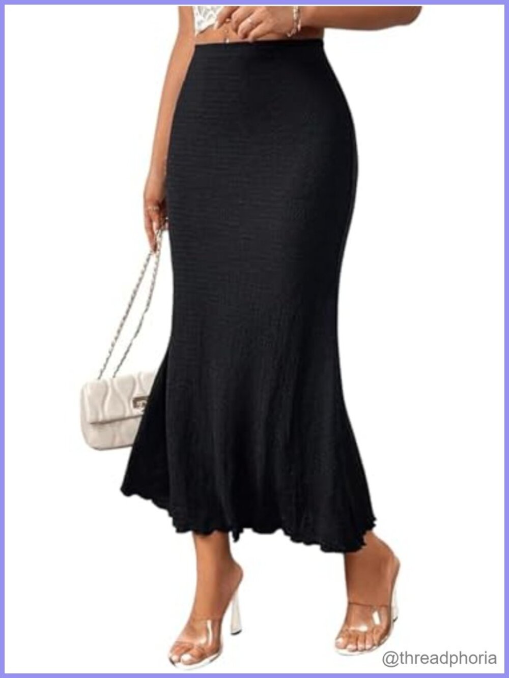 Ribbed Knit High Waisted Mermaid Bodycon Midi Skirt